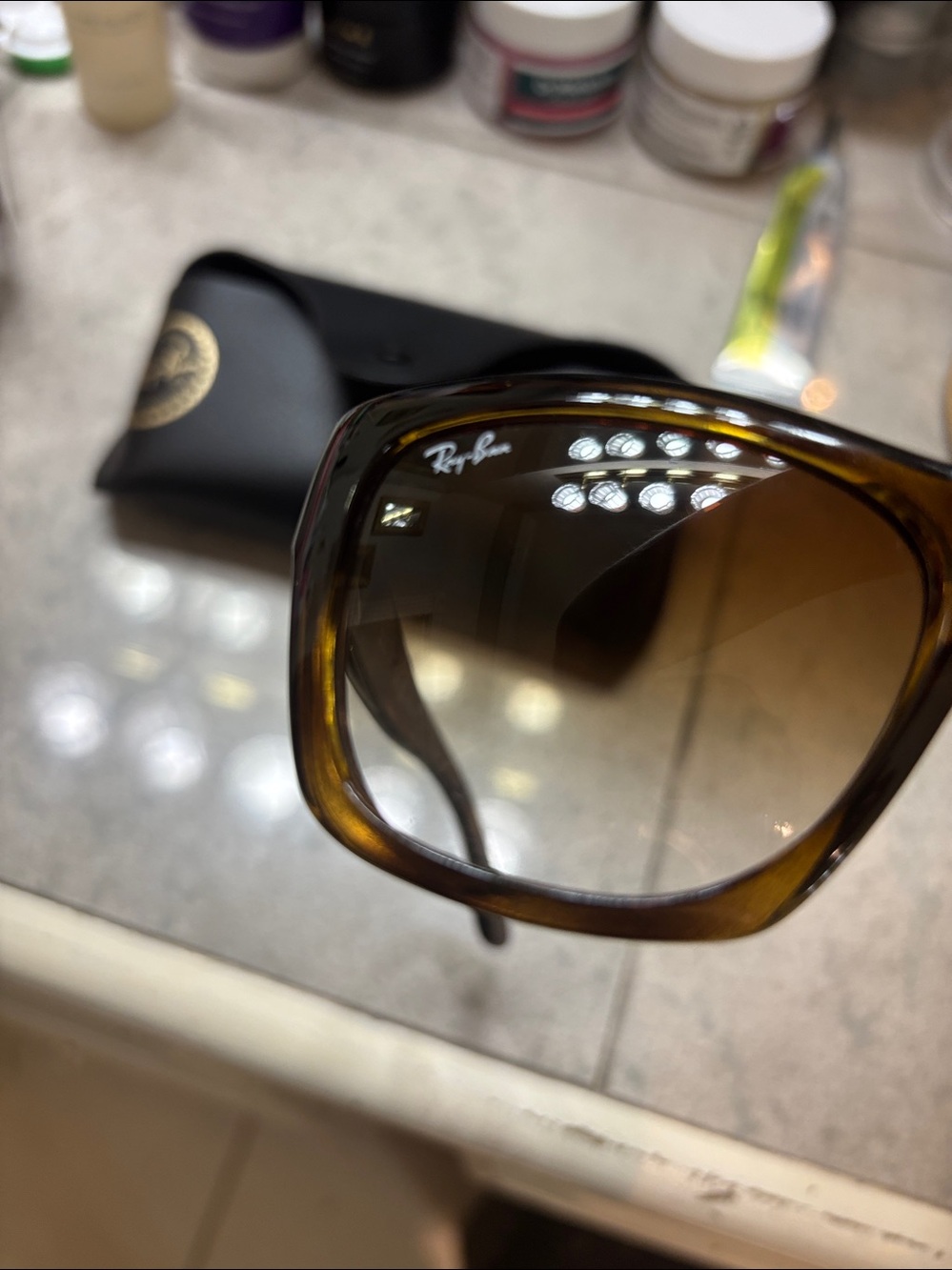 Ray-Ban Tortoiseshell Sunglasses with Dark Gray Lenses - Picture 5 of 7